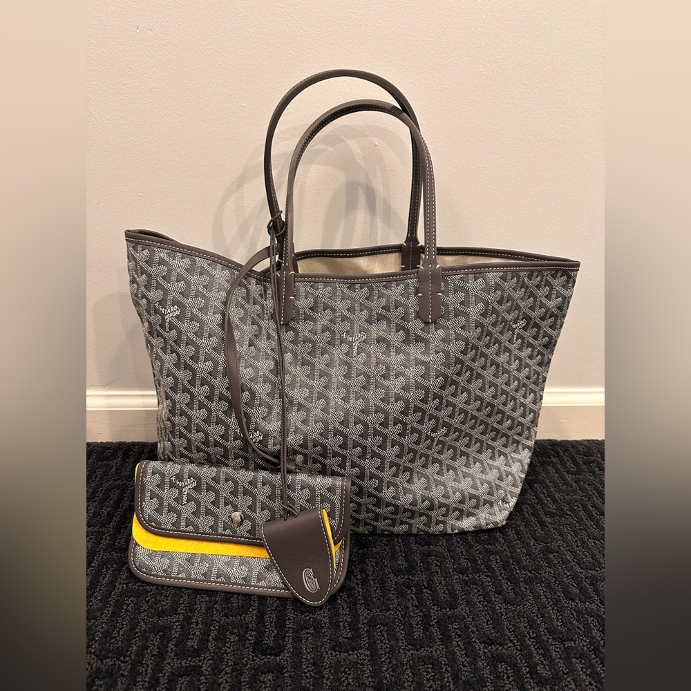 Grey Goyardine Canvas and Chevroches Calfskin Saint Louis PM Tote